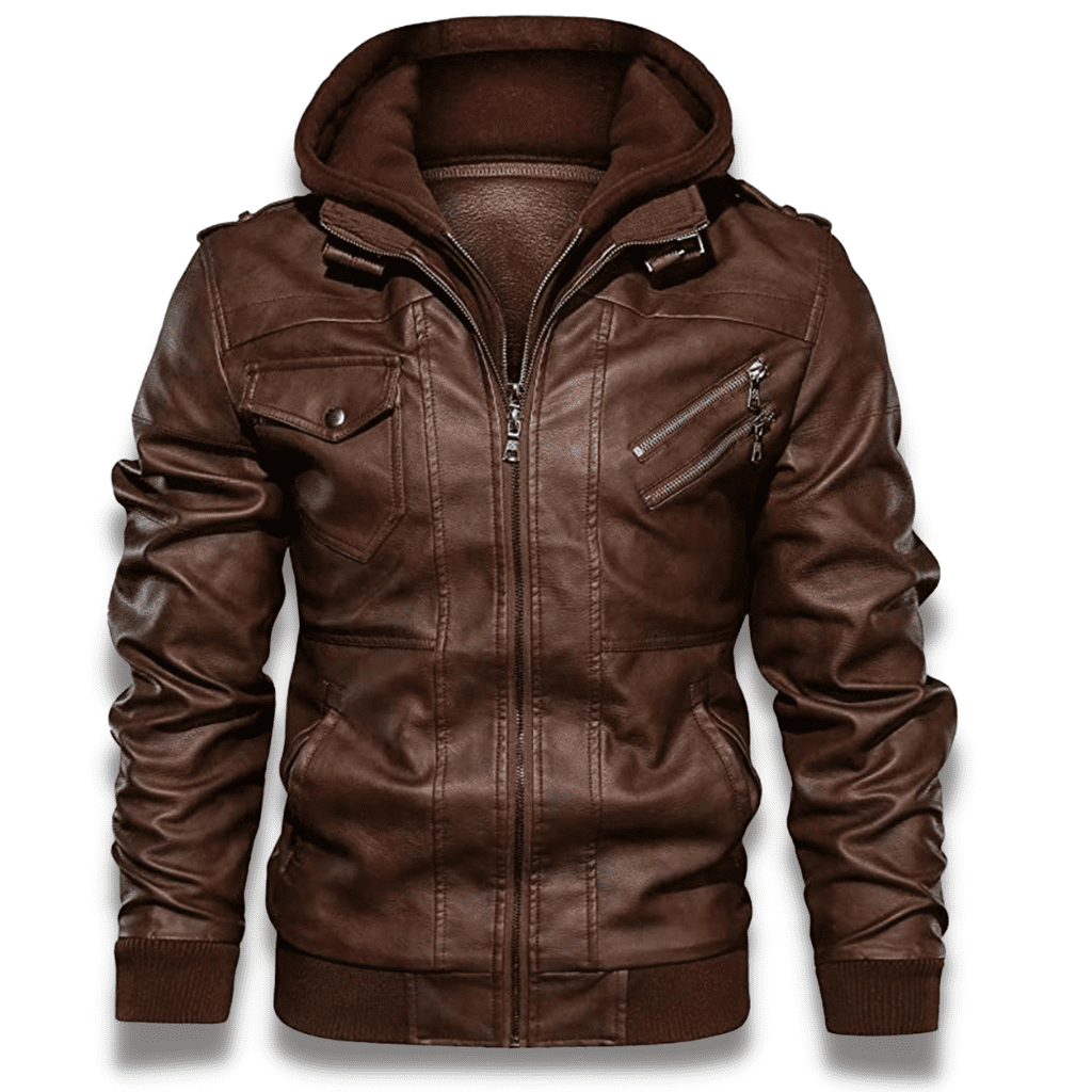 Men's Detachable Hooded Biker Motorcycle Leather Jacket - Image 1