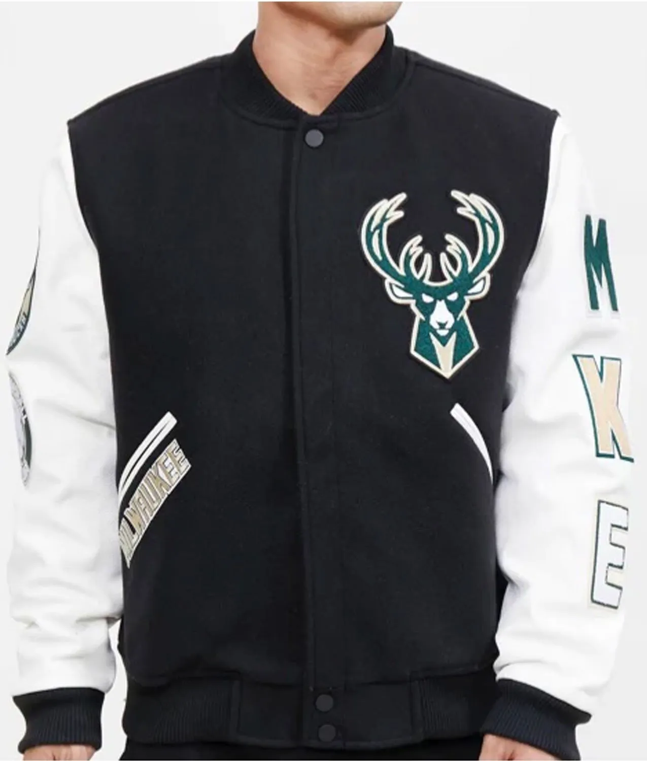  Milwaukee Bucks Black Letterman Jacket - Image 1