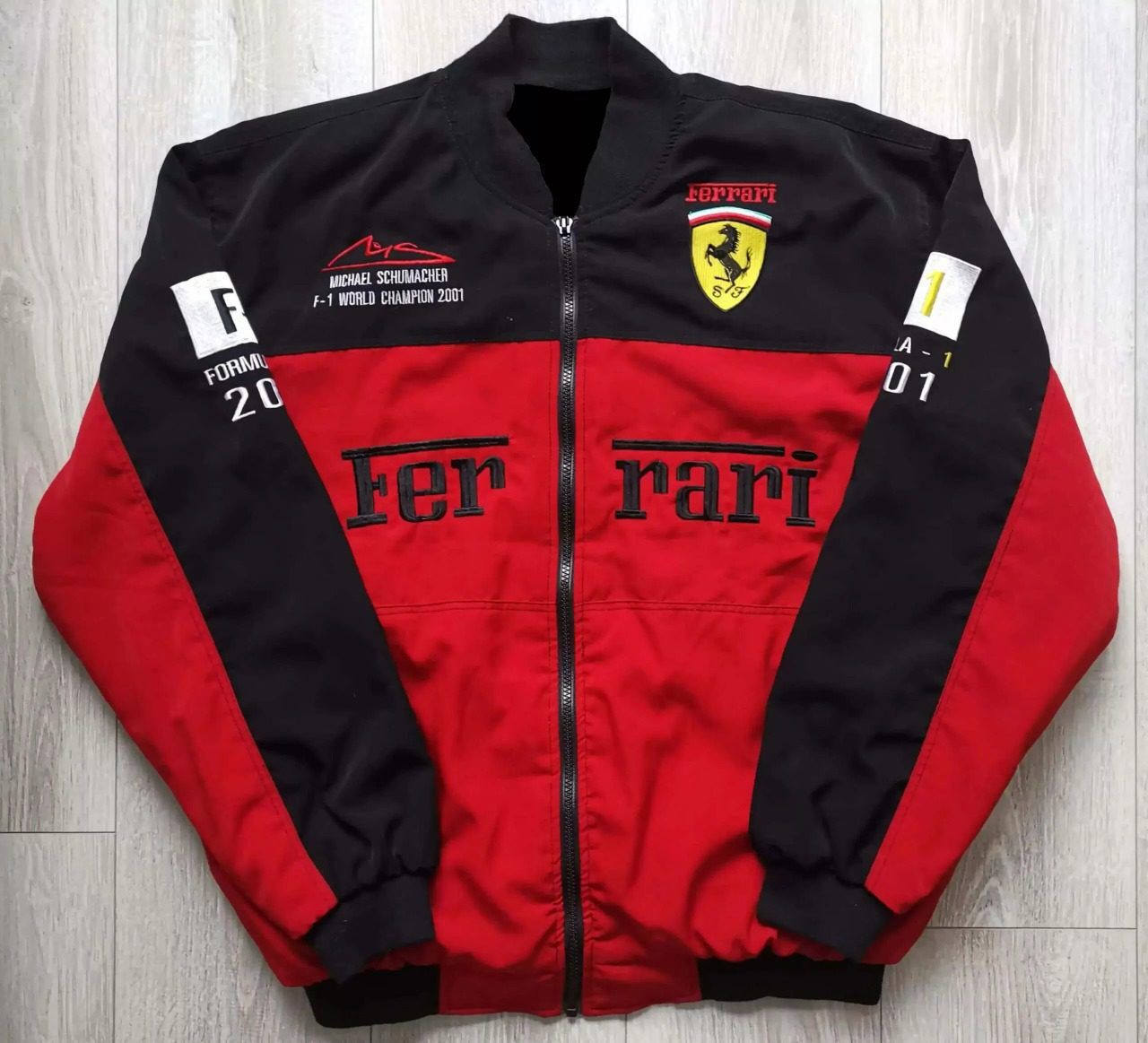 WhatsApp Image 2023-05-12 at 12.48.39 PM Red Black Ferrari Racing Bomber Jacket - Image 1