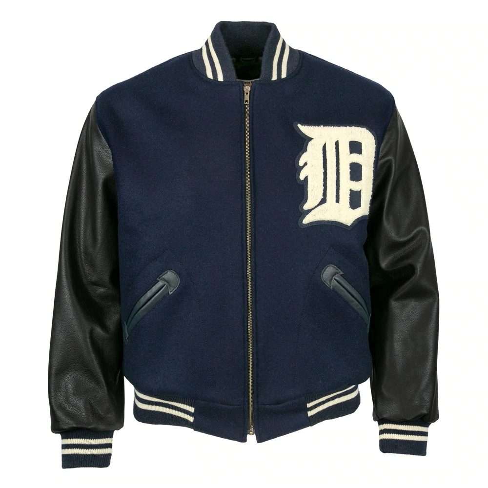 Detroit Tigers 1955 Blue and Black Letterman Jacket - Image 1