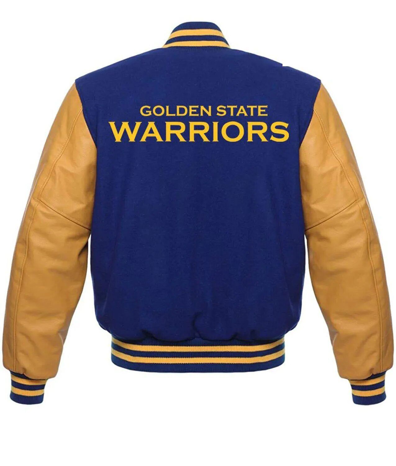 Golden State Warriors Blue and Yellow Varsity Jacket - Image 1