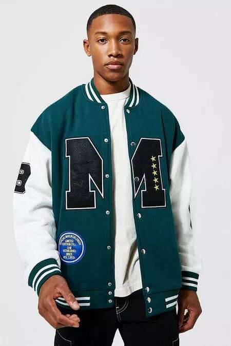 OVERSIZED M APPLIQUE JERSEY VARSITY JACKET - Image 1