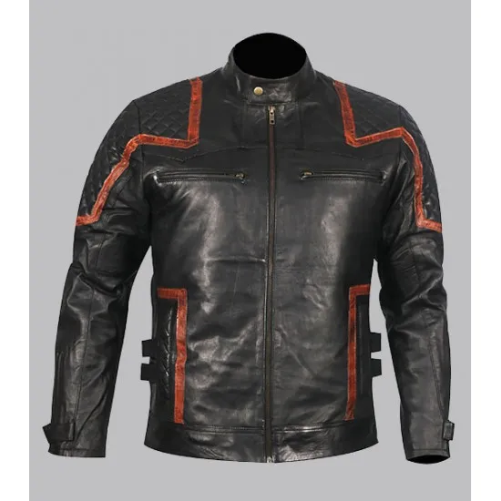 101 VINTAGE DISTRESSED MOTOR BIKER REAL LEATHER JACKET - Image 1