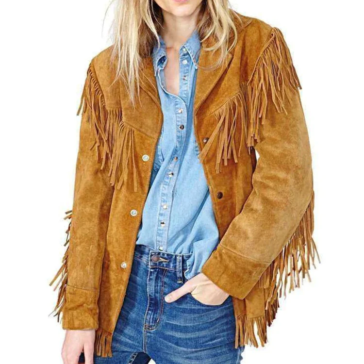 Native American Western Suede Leather Fringed Coat - Image 1