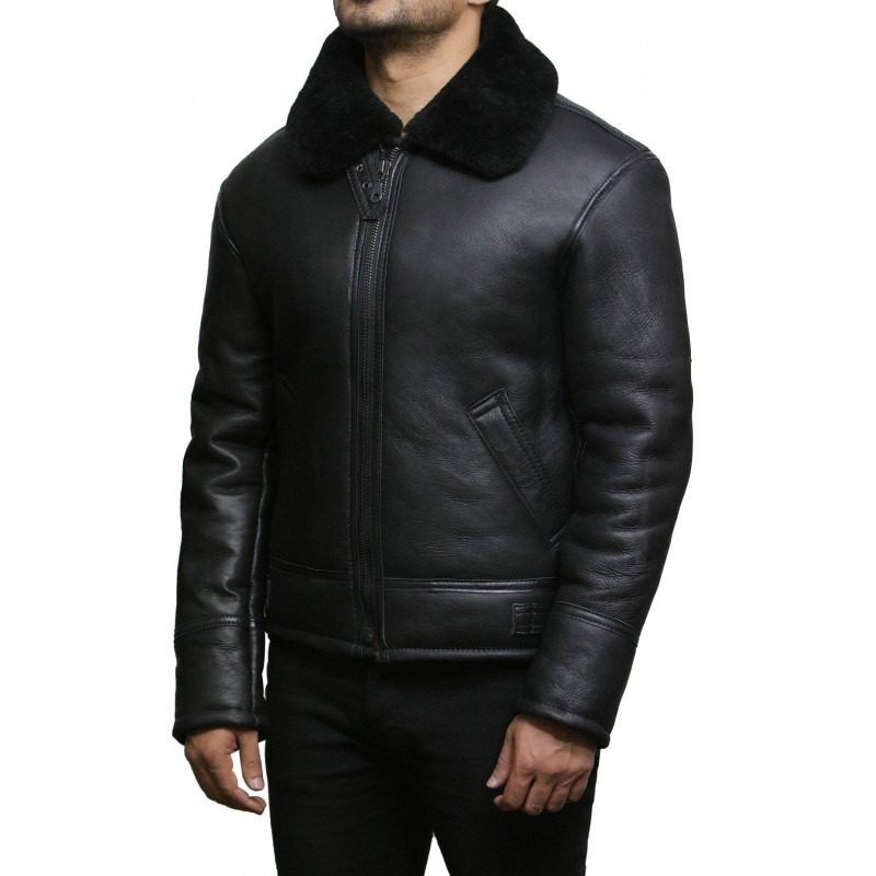 Leather Sheepskin Shearling Jacket Mens | B3 WW2 Aviator Flying Jacket - Image 1