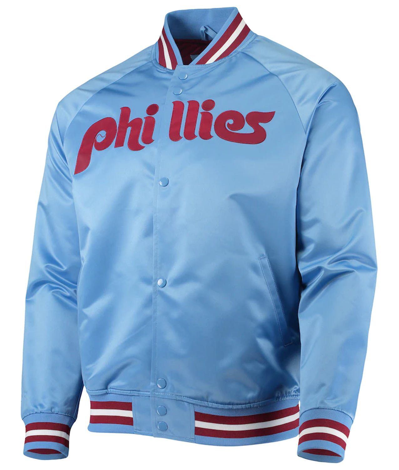 Philadelphia Phillies Raglan Full-Snap Light Blue Satin Jacket - Image 1