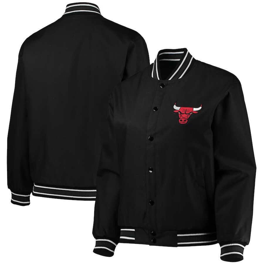 JH Design Black Chicago Bulls Plus Size Poly Twill Jacket - Image 1