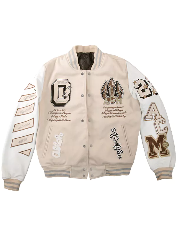 AC Milan Off-White Varsity Bomber Jacket - Image 1