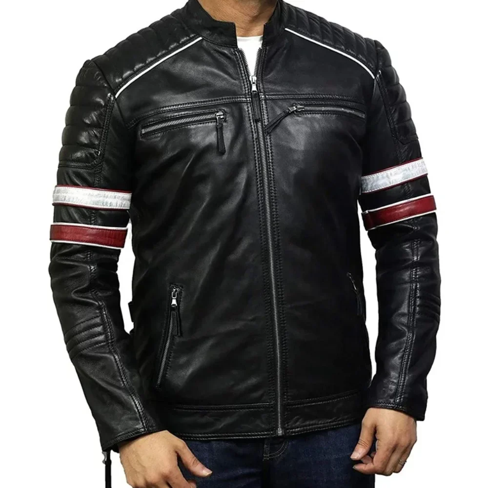 Cafe Racer Black Quilted Leather Jacket - Image 1