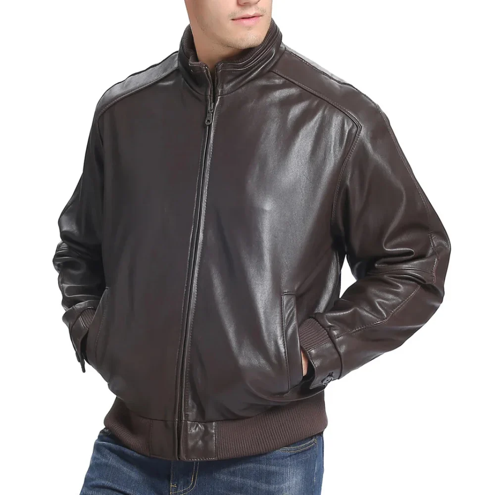 mens-leather-bomber-jacket-mens Classic Fit Leather Bomber Jacket - Image 1