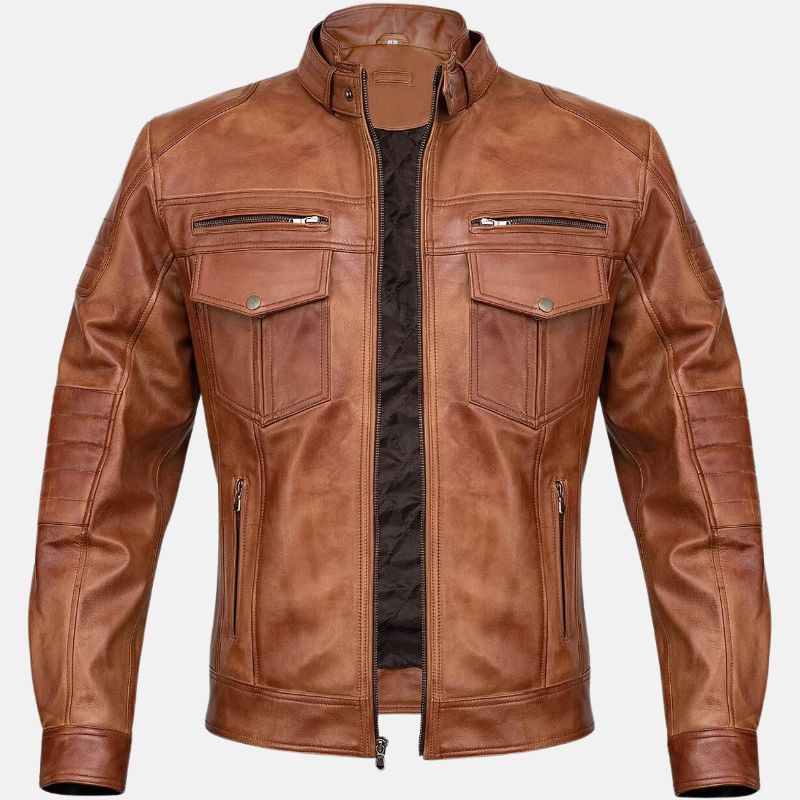 Vintage Cafe Racer Brown Leather Jacket - Image 1