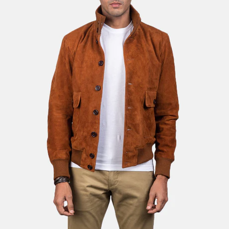 EATON BROWN SUEDE BOMBER JACKET - Image 1