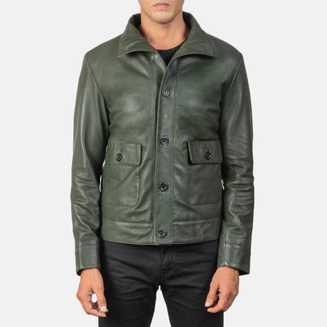 COLUMBUS GREEN LEATHER BOMBER JACKET - Image 1