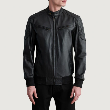 SVEN BLACK LEATHER BOMBER JACKET - Image 1