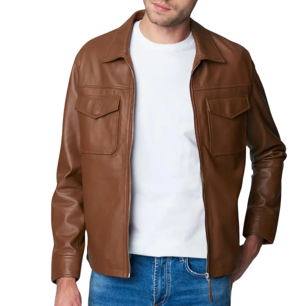 Mack Brown Leather Moto Racer Jacket - Image 1